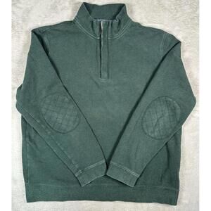 Jos A Banks 1905 Mens Large Tailored Fit Green 1/4 Zip Pullover Elbow Patches